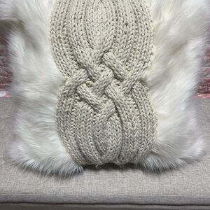 Pottery Barn Cream Knit Pillow with Faux Fur. 1 Available